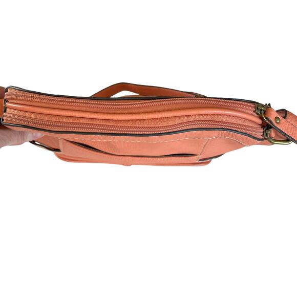 Born Concept Apricot Crossbody Shoulder Bag Multi-Section Pebbled Faux Leather - Picture 4 of 12